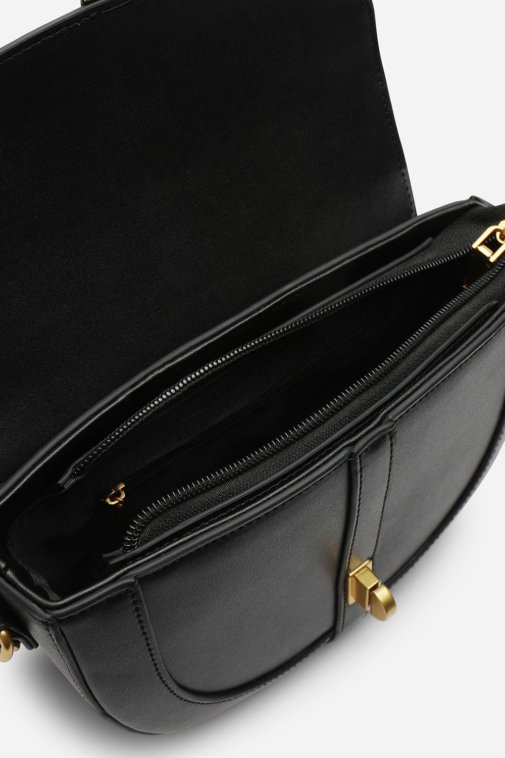 Breeze Black Faux Leather Shoulder Bag With Gold Lock Detail