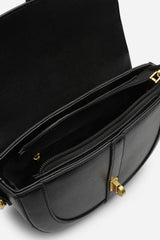 Breeze Black Faux Leather Shoulder Bag With Gold Lock Detail