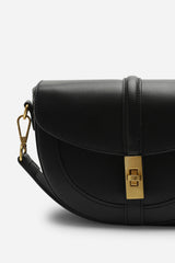 Breeze Black Faux Leather Shoulder Bag With Gold Lock Detail