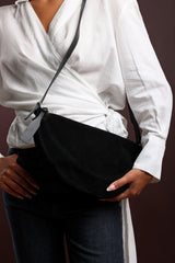 Cloud Black Suede Crossbody Shoulder Bag
