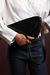 Cloud Black Suede Crossbody Shoulder Bag