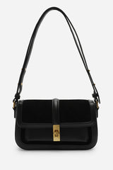 Coral Black Suede Structured Shoulder Bag with Gold Lock