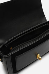 Coral Black Suede Structured Shoulder Bag with Gold Lock