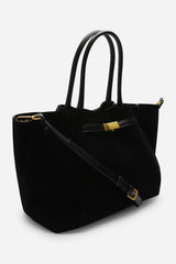 Dove Black Suede Handheld Tote Bag