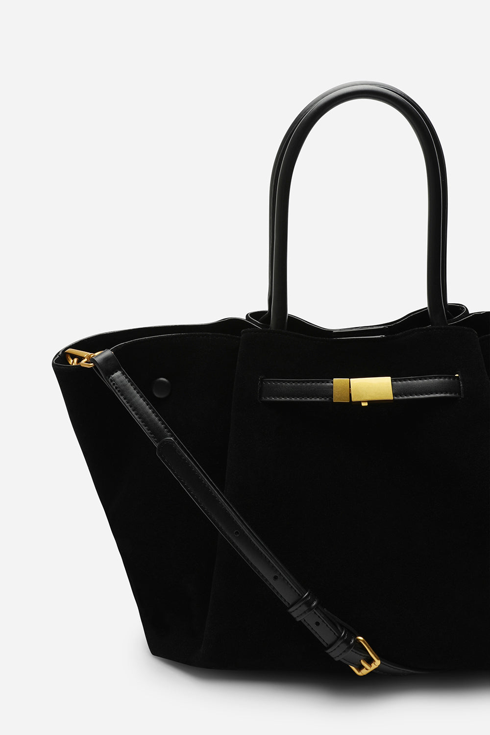 Dove Black Suede Handheld Tote Bag