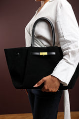 Dove Black Suede Handheld Tote Bag