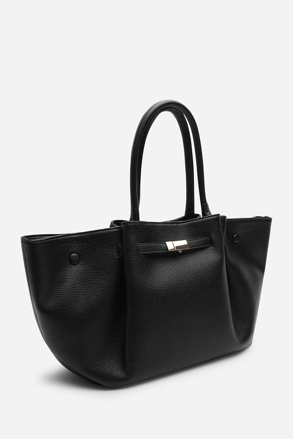 Dove Leather Winged Tote Bag With Belt Lock Detail