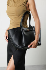 Dove Leather Winged Tote Bag With Belt Lock Detail