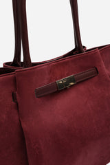 Dove Leather Winged Tote Bag With Belt Lock Detail