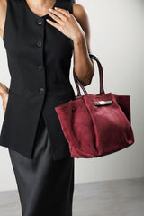 Dove Leather Winged Tote Bag With Belt Lock Detail