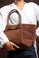 Dove Brown Suede Handheld Tote Bag