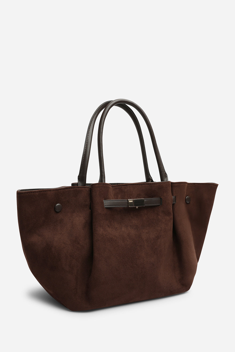 Dove Leather Winged Tote Bag With Belt Lock Detail