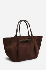 Dove Leather Winged Tote Bag With Belt Lock Detail