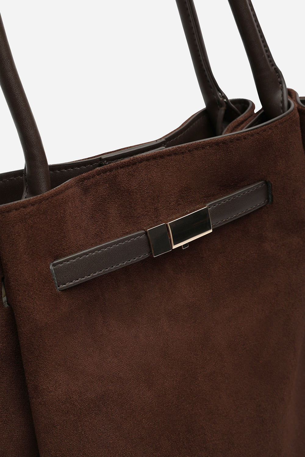 Dove Leather Winged Tote Bag With Belt Lock Detail