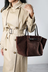 Dove Leather Winged Tote Bag With Belt Lock Detail