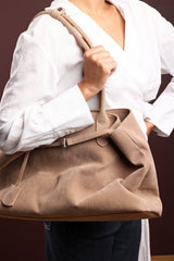 Drift Cognac Suede Slouchy Shoulder Tote Bag