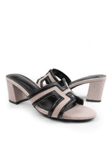 DRAMA WIDE FIT CUT OUT STRAP BLOCK HEEL SANDALS IN BLACK FAUX LEATHER