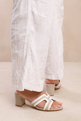 DRAMA CUT OUT STRAP BLOCK HEEL SANDALS IN WHITE FAUX LEATHER