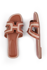 SURGE CUT OUT STRAP FLAT SANDALS IN TAN FAUX LEATHER