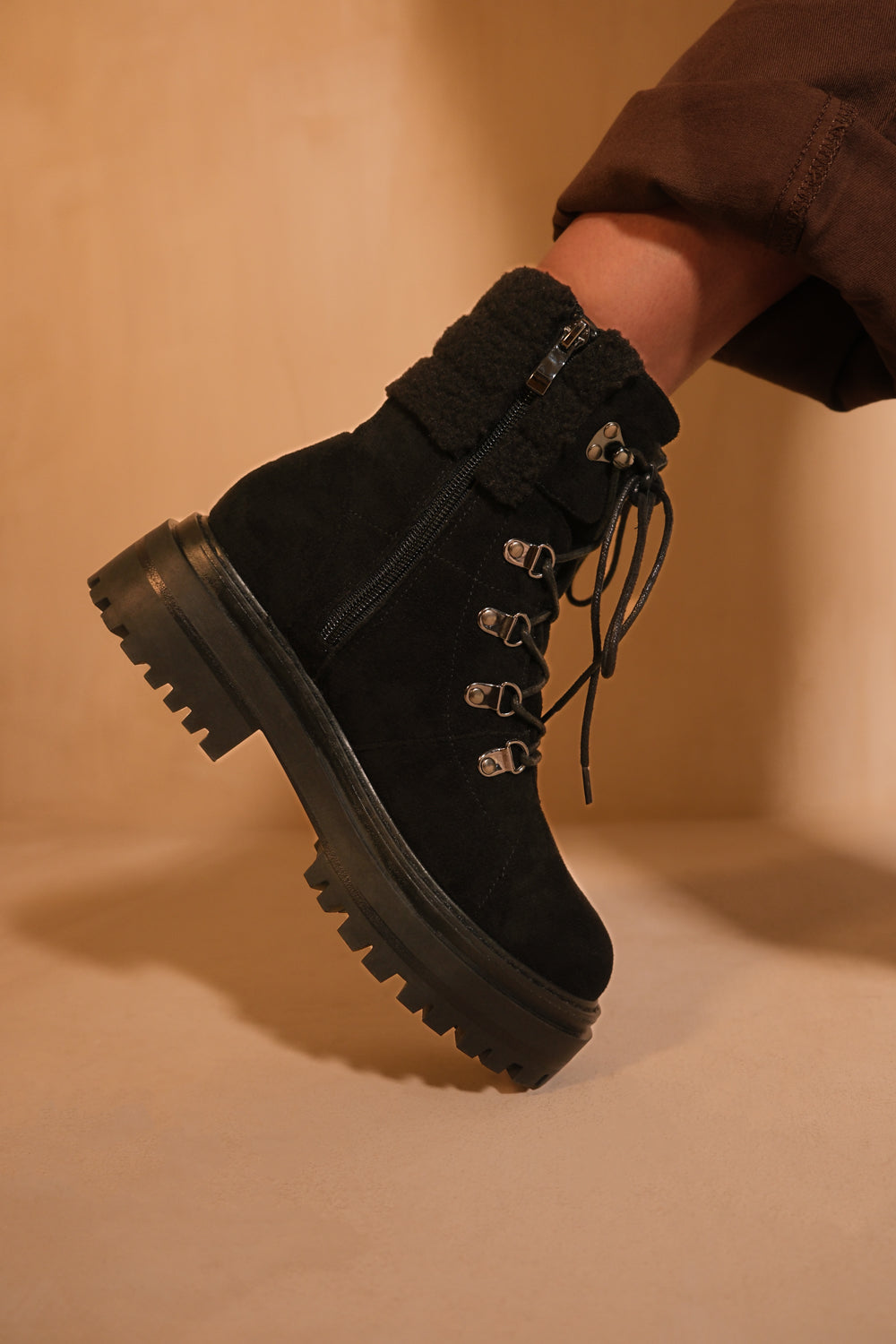 Black Suede Lace Ankle Tie Boots Women's Black Suede Ankle Boot