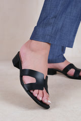 PARIS CUT OUT STRAP WITH BLOCK HEEL SANDALS IN BLACK