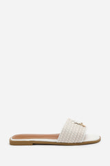 FRANKII STRAP SANDAL WITH FRONT STRAW STRAP LOCK DETAIL IN WHITE