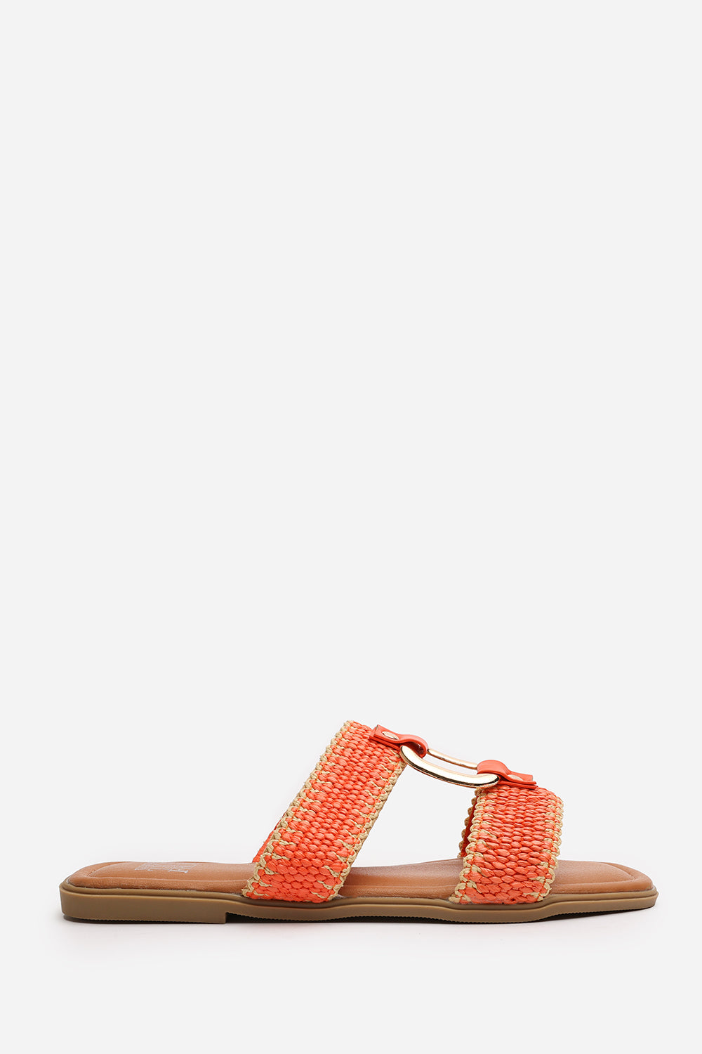 Frankie Women’s Flat Raffia Strap Sandals In Orange