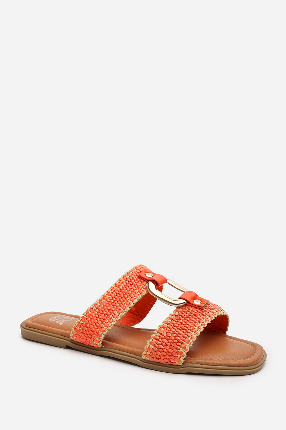 Frankie Women’s Flat Raffia Strap Sandals In Orange