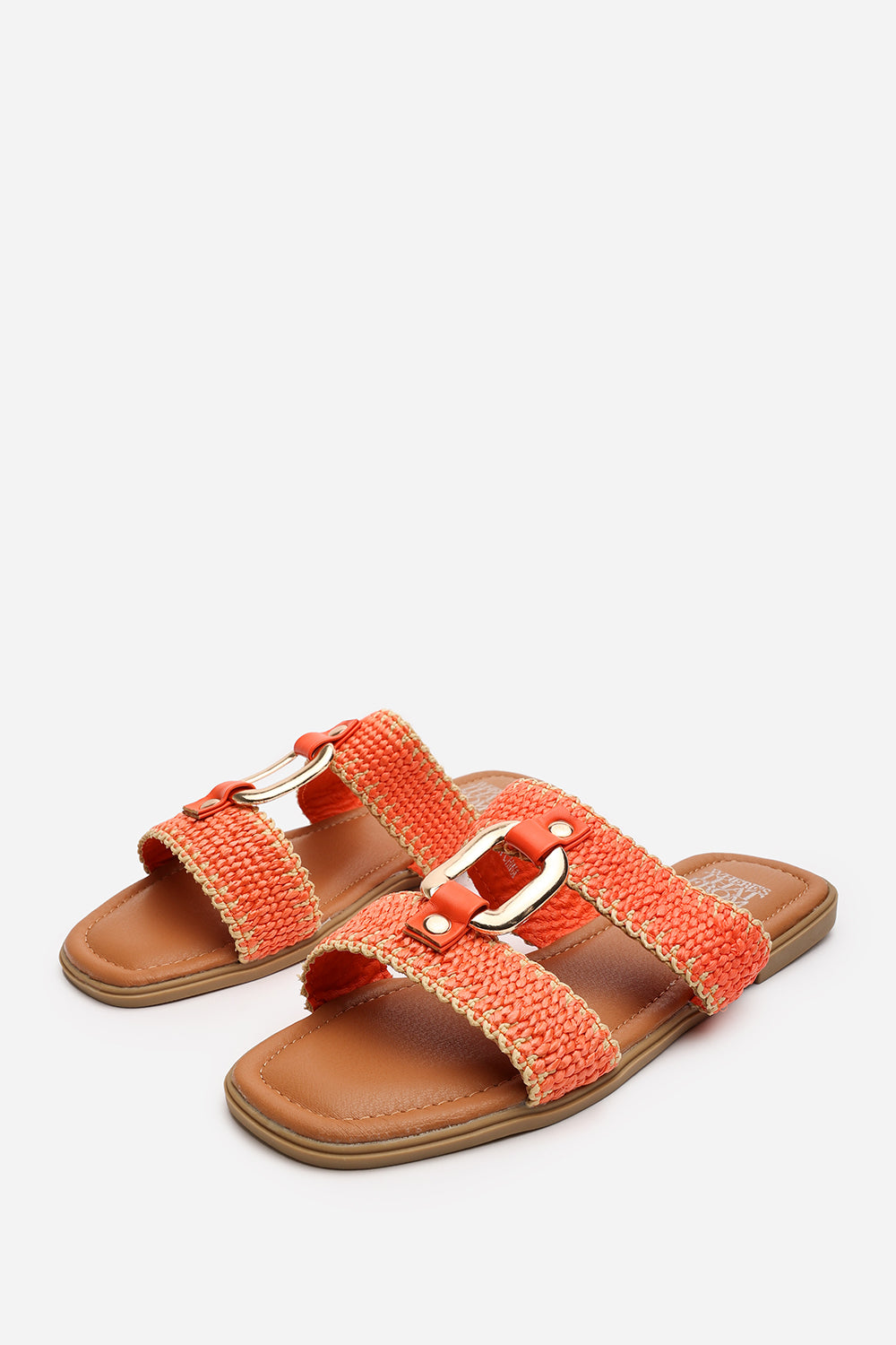Frankie Women’s Flat Raffia Strap Sandals In Orange