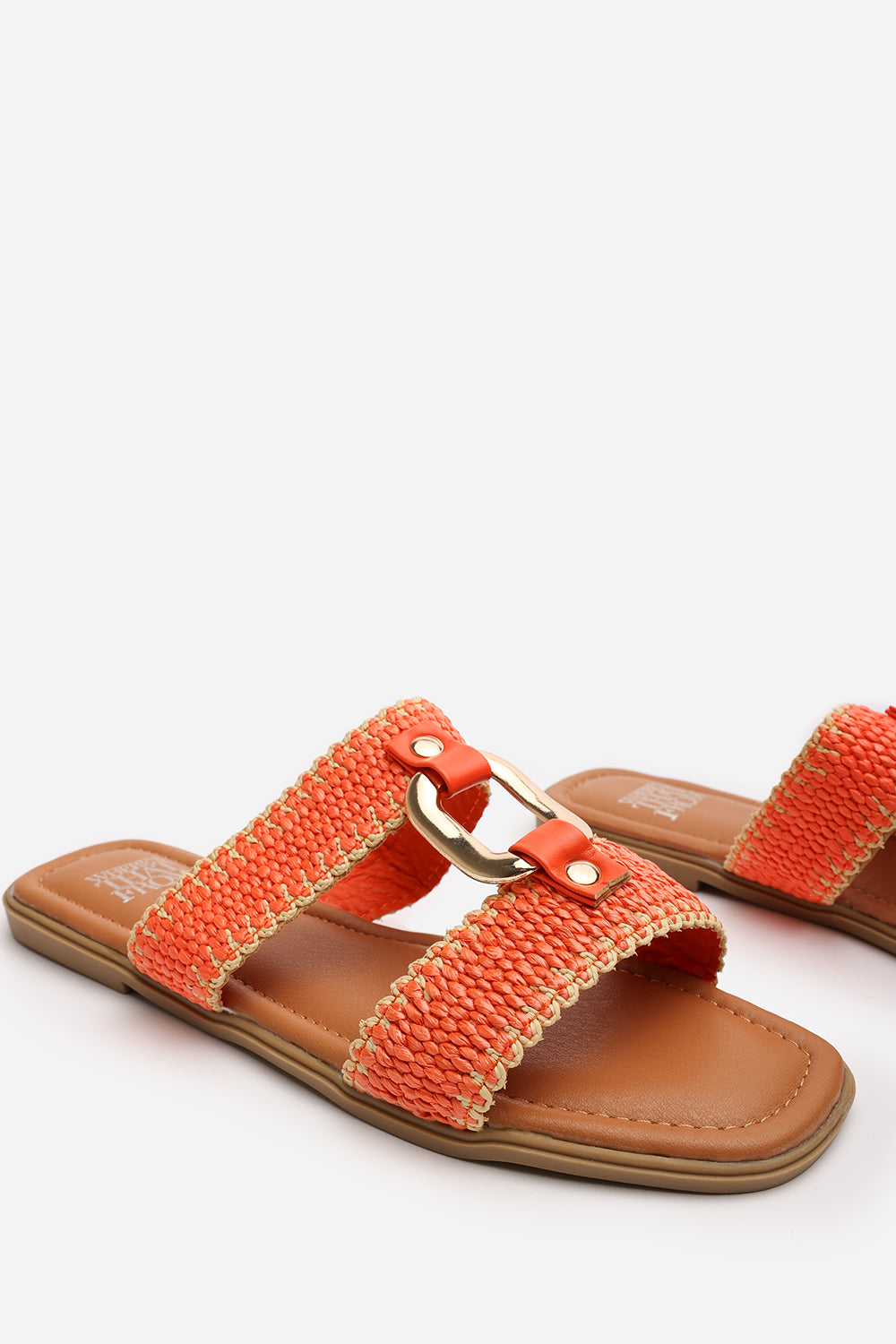 Frankie Women’s Flat Raffia Strap Sandals In Orange