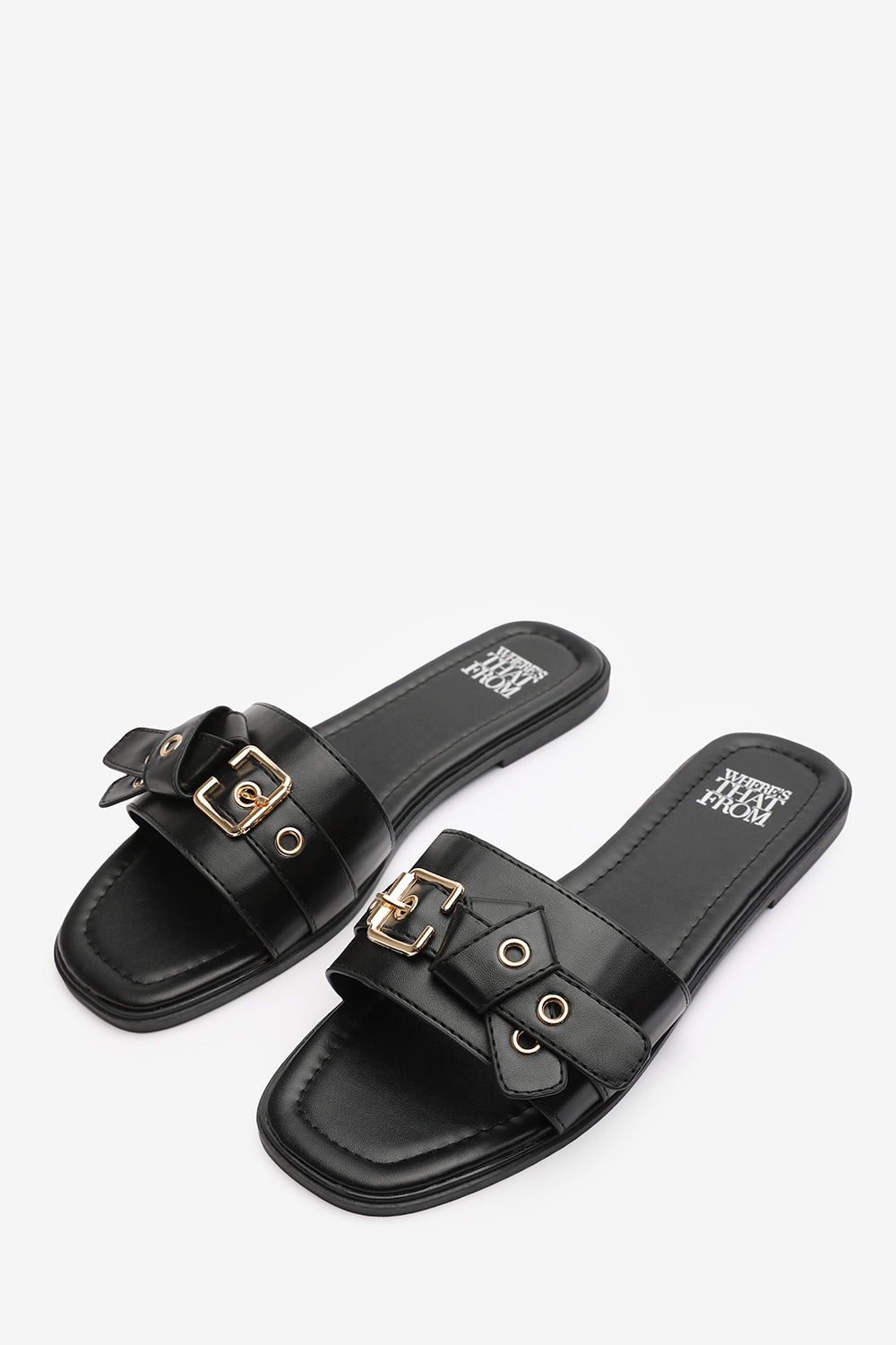 Lucy Black Slip-On Sandals with Buckle Accent Detail