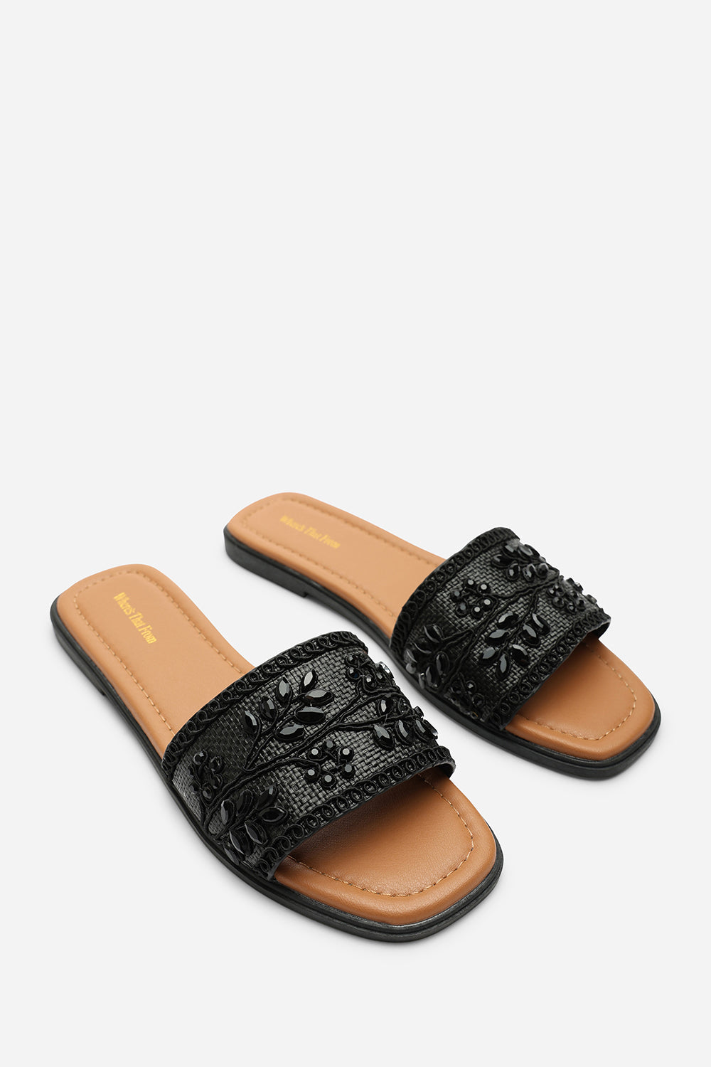 Karter Embellished Canvas Black Slide On Sandals