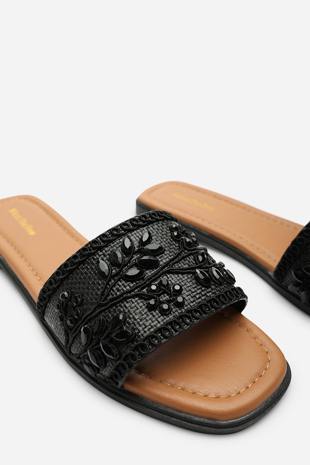Karter Embellished Canvas Black Slide On Sandals