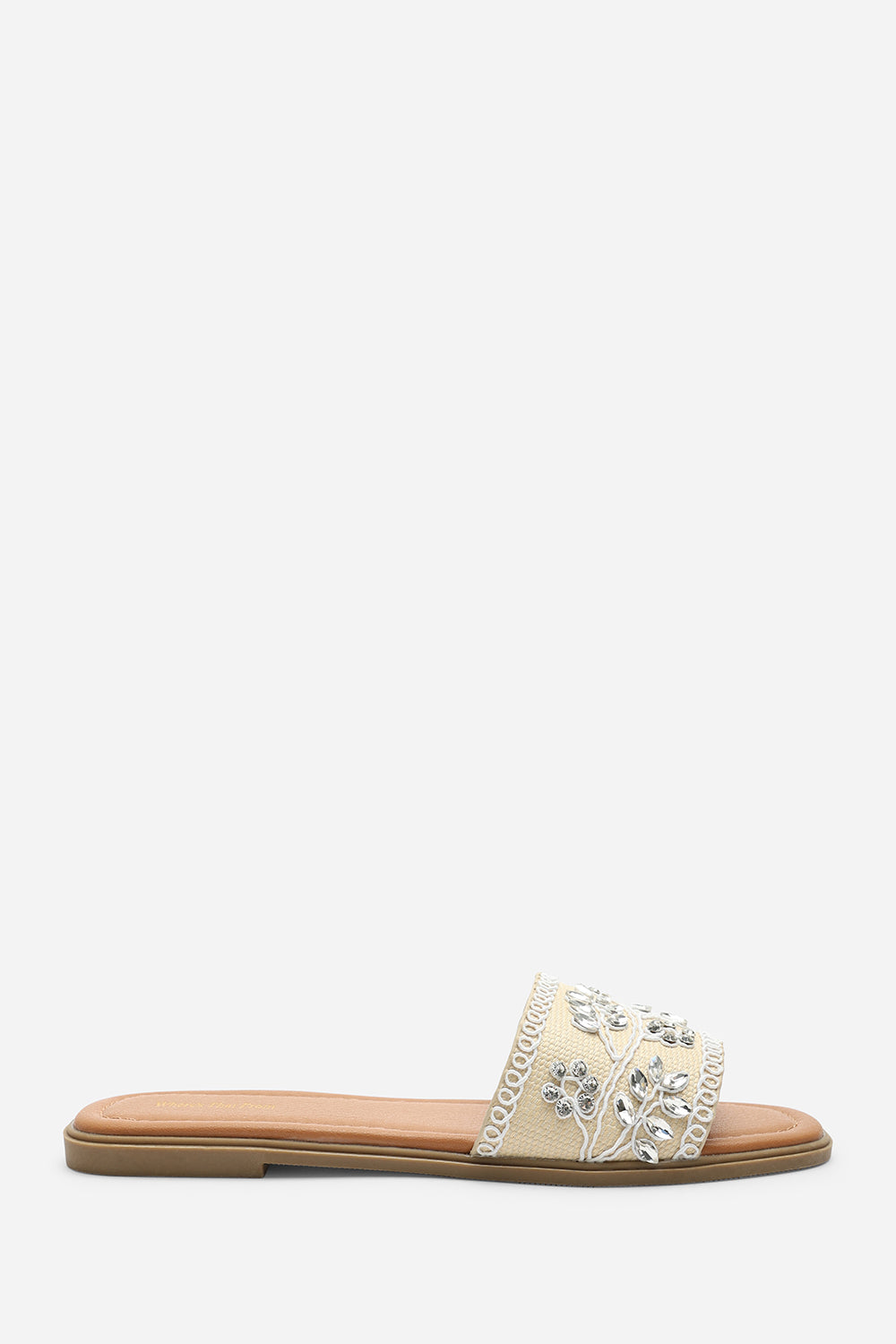Karter Embellished Canvas Cream Slide On Sandals