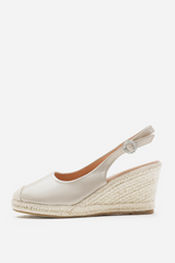 NEVADA SLINGBACK WITH DIAMANTE FLOWER BUCKLE ESPADRILLE WEDGES IN NUDE FAUX LEATHER