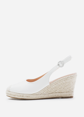 NEVADA SLINGBACK WITH DIAMANTE FLOWER BUCKLE ESPADRILLE WEDGES IN WHITE FAUX LEATHER