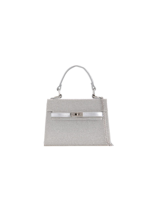 ACTION STYLISH SMALL BAG WITH BUCKLE AND CHAIN DETAIL IN SILVER