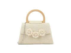 RATANA SMALL CROSS SHOULDER BAG WITH WOODEN HANDLE IN BEIGE