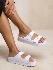 DANIELLE SLIDER SANDALS WITH BUCKLE IN WHITE