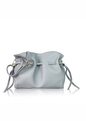 SURF SHOULDER BAG WITH DRAWSTRING DETAIL IN BLUE FAUX LEATHER