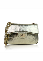 CALYPSO SHOULDER BAG WITH CHAIN AND BUCKLE DETAIL IN GOLD CROC