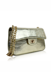 CALYPSO SHOULDER BAG WITH CHAIN AND BUCKLE DETAIL IN GOLD CROC