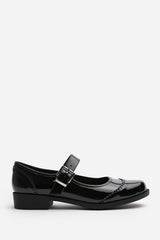 Tahlia Wide Fit Girl's School Buckle Strap Mary Jane Shoes In Black Patent