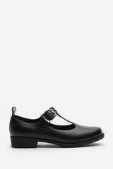 Natalie Extra Wide Fit Mary Jane Loafers With Buckle Strap In Black Faux Leather