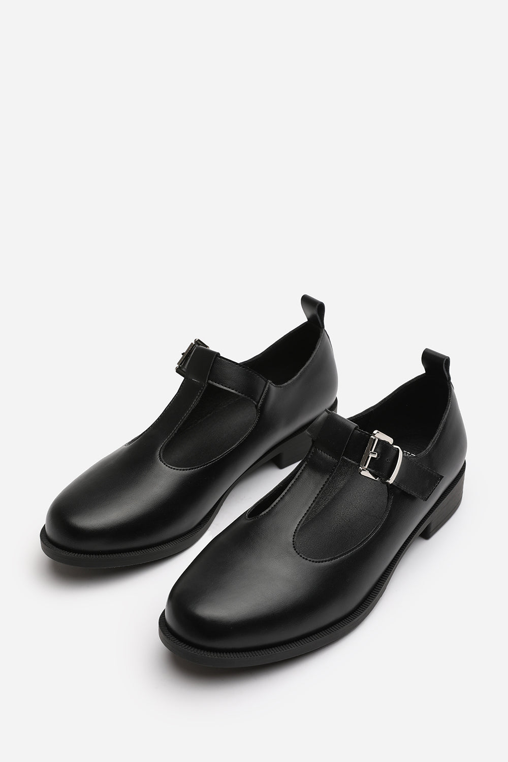Natalie Wide Fit Mary Jane Loafers With Buckle Strap In Black Faux Leather