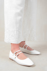 DETOX STRAPPY BALLERINA FLATS IN WHITE FAUX LEATHER