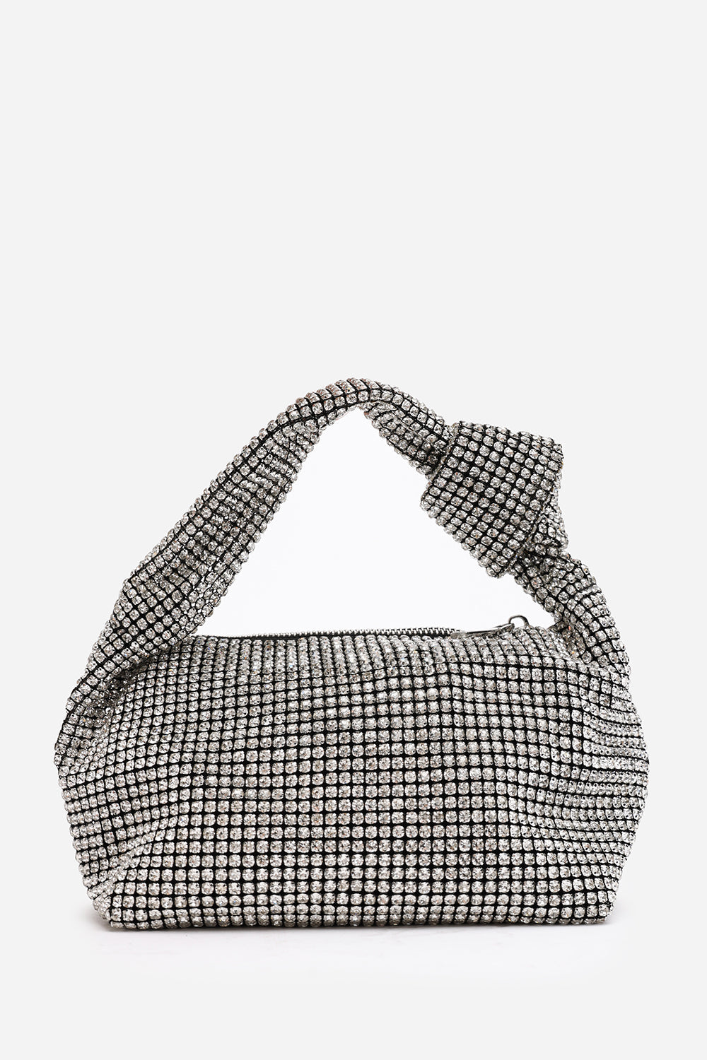 Honey Diamante Knot Handle Evening Bag In Silver