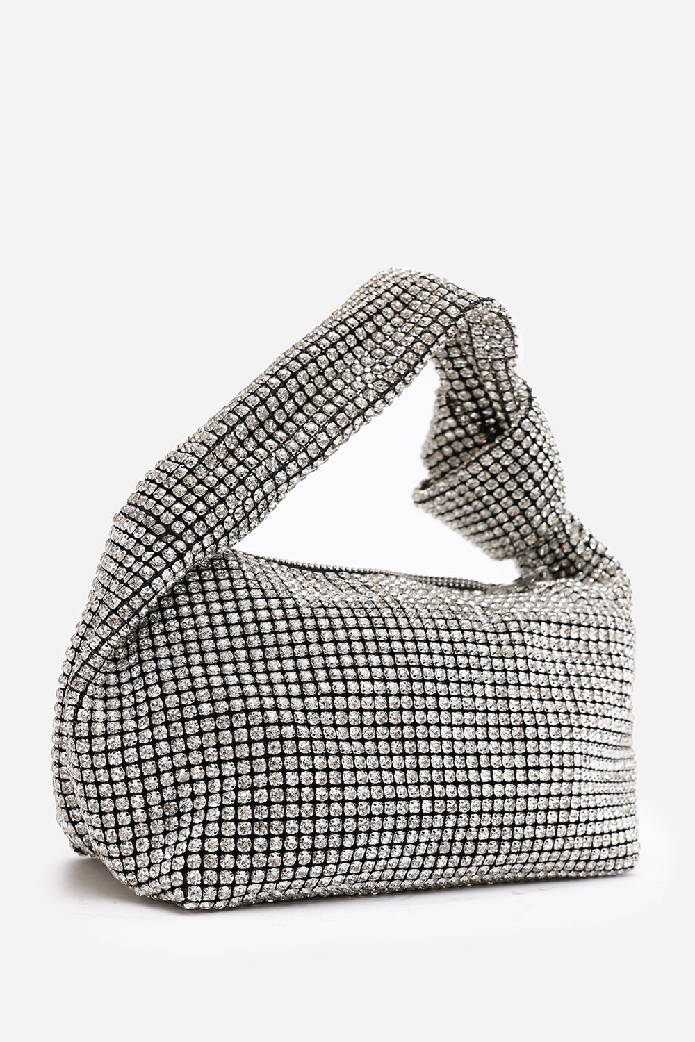 Honey Diamante Knot Handle Evening Bag In Silver