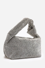 Honey Diamante Knot Handle Evening Bag In Silver