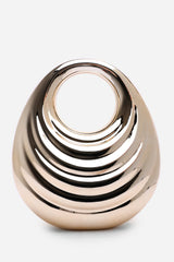 Lagoon Chrome Effect Sculpted Oval Handle Clutch In Gold